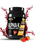Alpha-X Performance Whey | 25 gm Protein per Serving | Added DigeZyme & LactoSpores | Superior Absorption Formulae| Flavour Strawberry