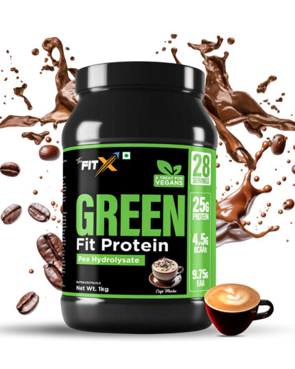 Green Fit Protein | Pea Hydroslyate | 25 gm Protein per Serving | Vegan, Lactose free & Soy free | Yummiest & No Chalky Flavour | Superior Absorption Formulae| Flavour Cafe Mocha